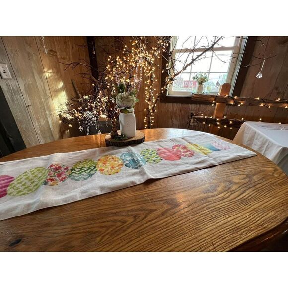 The Farmhouse Rachel Ashwell Easter Eggs Table Runner Spring Linen 14”x48” MCM - Picture 1 of 7